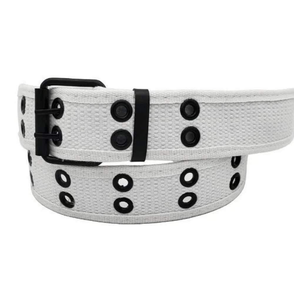 White Color 2 Holes Row Grommet Canvas Fabric Web Belt Size Large